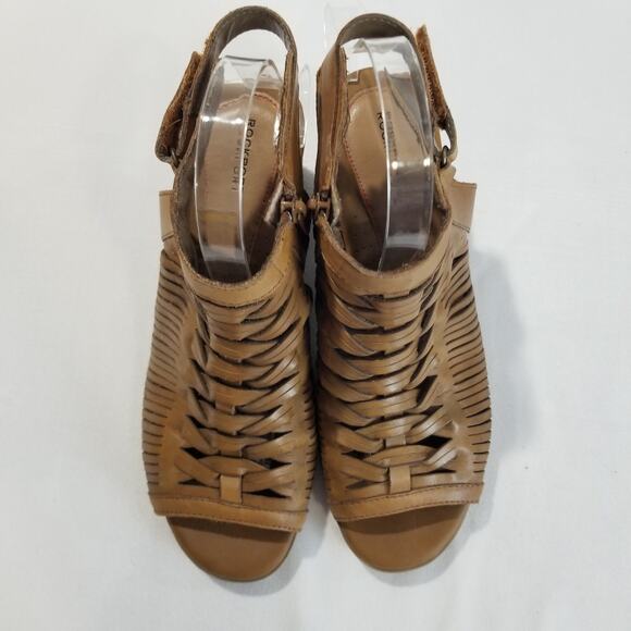 Rockport Womens 9.5 M Hattie Braid Sling Heeled Sandal, Tan Ankle Peep Toe Strap - Picture 3 of 12